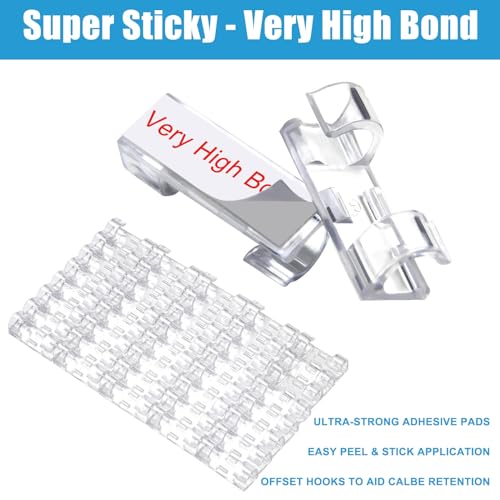 40PCS Strong Adhesive Cable Clips Clear, Premium Wire Holders for Wall, Strong Cord Organizer Under Desk, Car, PC, Christmas Light Indoor/Outdoor