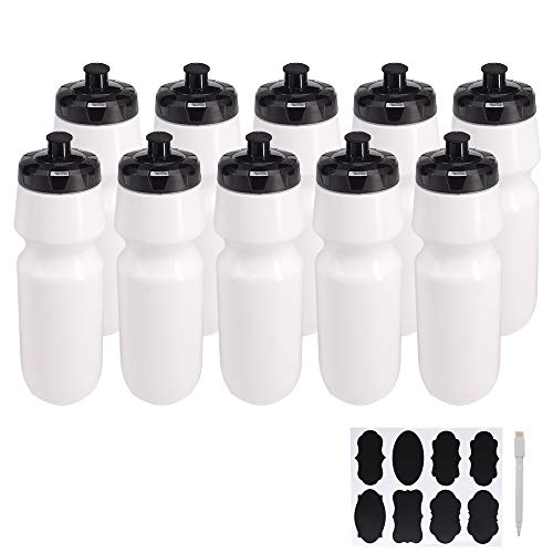 10 Pack 27 oz Sports Water Bottles Sports | Fitness Squeeze Water Bottles BPA Free come with 16 pcs Chalk Labels, 1 Pen(Dishwisher Safe) - size: 27oz 10pack(White)