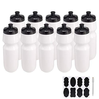 10 Pack 27 oz Sports Water Bottles Sports | Fitness Squeeze Water Bottles BPA Free come with 16 pcs Chalk Labels, 1 Pen(Dishwisher Safe) - size: 27oz 10pack(White)