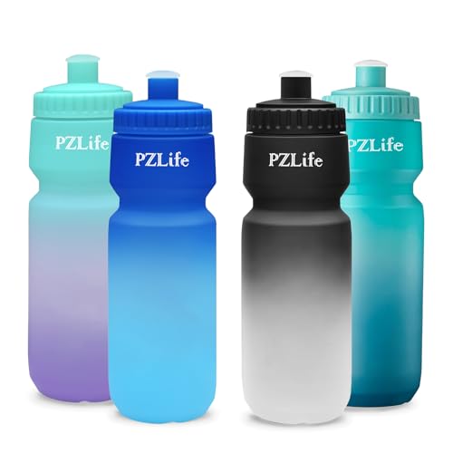 24oz Bike Squeeze Water Bottle, BPA Free Cycling Water Bottle, Leakproof | with Capacity Scale w/Pull Top Lid, Reusable Sport Water Bottle, for Bicycle, Gym,Running 4Pack - color: z--4PCS