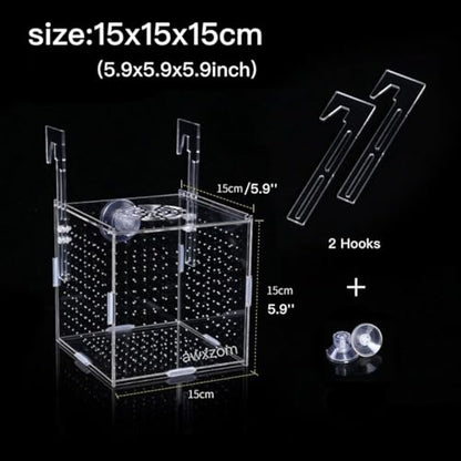 Acrylic Fish breeding Box, Acrylic Fish Isolation Box, Fish Separator for Aquarium, Hatchery Incubator with Suction Cups for Small Baby Fishes Shrimp Clownfish Guppy (5.9 * 5.9 * 5.9inch) - size: 5.9 * 5.9 * 5.9inch