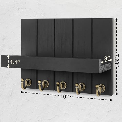Rebee Vision Key Holder Wall Mount with Shelf &Hooks for Living Room, Black - color: Black, size: 10 inches