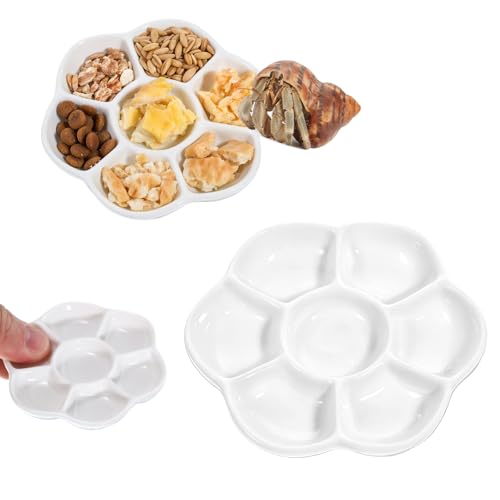 2Pcs Hermit Crab Food Dish, 7 Compartments Anti-Turning Food & Water Bowl, Tiny Reptile Water Bowl for Small Animal Hermit Aquarium Accessory