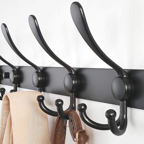 Dseap Coat Rack Wall Mount - 29.5” Long 8-Tri-Hooks Heavy Duty Coat Hanger Rail Wall Hooks for Hanging Coats Hats Clothing Clothes Purse Mudroom Entryway, Black - color: Black, size: L=29.5” (1 Pcs)