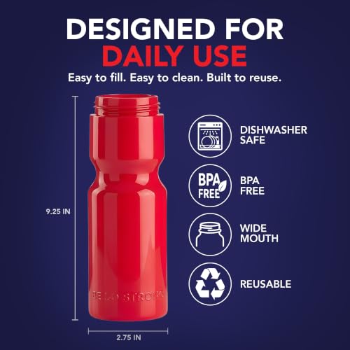 50 Strong | Bulk Water Bottles, 24-Pack, 22 oz, Sports Squeeze, Red - color: Red