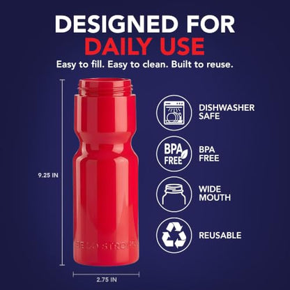 50 Strong | Bulk Water Bottles, 24-Pack, 22 oz, Sports Squeeze, Red - color: Red