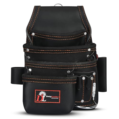 Daisy Leather Tool Bag Pro 505 Premium Leather Oil Tanned 13 Pockets with Speed Square Pocket Multi-Purpose Tool Organizer for Handyman Carpenter Electrician Construction Farmers X-Large… - color: Black