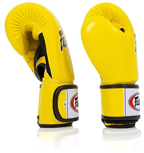 Fairtex BGV1BR Breathable Boxing Gloves, Lightweight Shock Absorbent Gear - color: Yellow, size: 10 oz