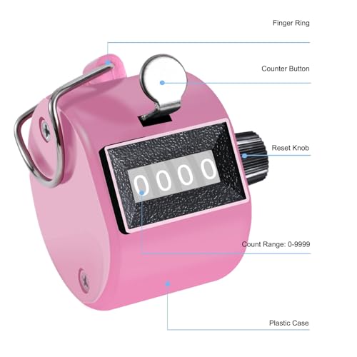 TESEAS Clicker Counter Handheld Tally Counter 4-Digit Number Counter, 2 Pack Hand Mechanical Counters Clickers Pitch Umpire Click Counter for Coaching, Knitting, People, Lap, Fishing, Golf, - color: 1pc pink