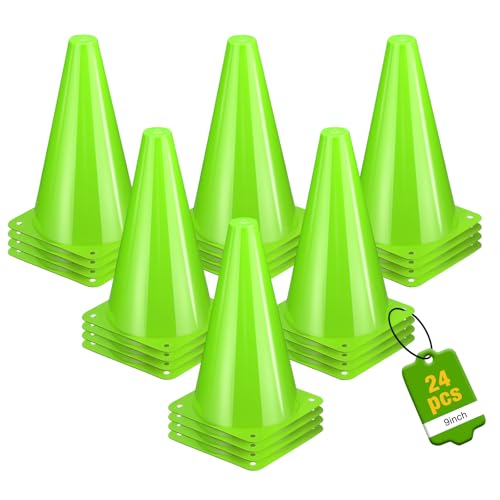 24pcs Cones 9 Inch Soccer Cones and Plastic Traffic Cones, Durable Cones for Sports Training, Ideal for Soccer, Basketball, Football, Skating, and Agility Drills Practice - color: green
