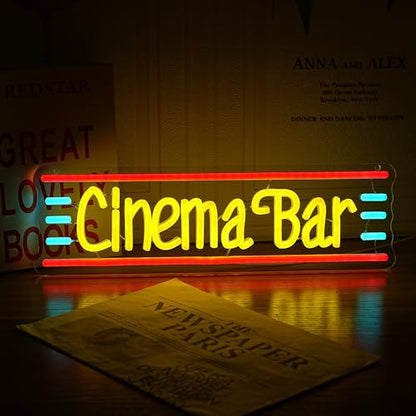 Cinema Bar Neon Sign Movie Theater Neon Light Dimmable Bar LED Light Up Sign Popcorn Theater Neon Light up Sign for Man Cave Cinema Cafe - style: Cinema Bar