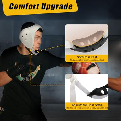 Trymaker Wrestling Headgear, Youth Wrestling Head Gear with Chin Cup | Two Size, Sorf Ear Guard, Sandwich Layer Design, Lightweight, MMA, Jiu-Jitsu, BJJ - size: M (18 1/2" - 21 1/4"), style: White