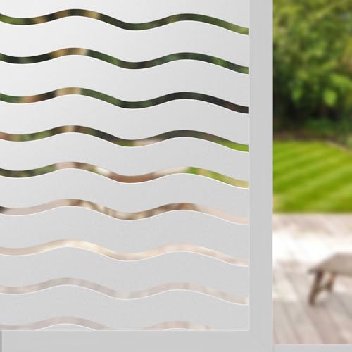 Donox Window Privacy Film, Static Frosted Window Film Non-Adhesive Glass Film, Beautiful Simple Wave Pattern for Home Office, 17.5 X 78.7 Inches