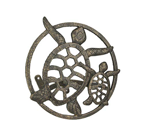 Zeckos Bronze Sea Turtle Cast Iron Hose Holder: Decorative Wall-Mounted Garden Hose Hanger - Nautical Outdoor Decor with Coastal Elegance, 12 Inch Diameter - color: Sea Turtle - Bronze