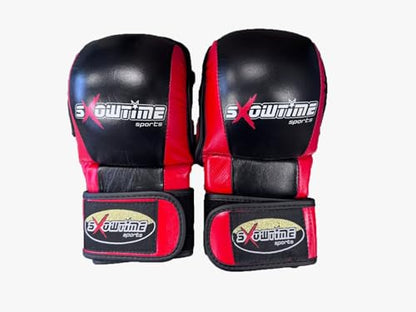 Cowhide Leather MMA Shooter Boxing Gloves, Leather, Black and Red, for Training and Sparring Gloves