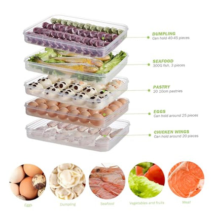 Food Storage Container 3Pcs Dumpling Container Box Food Grade Plastic Snack Stackable Cookie with Lid Transparent Microwave Fridge Safe Storage Containers for Kitchen