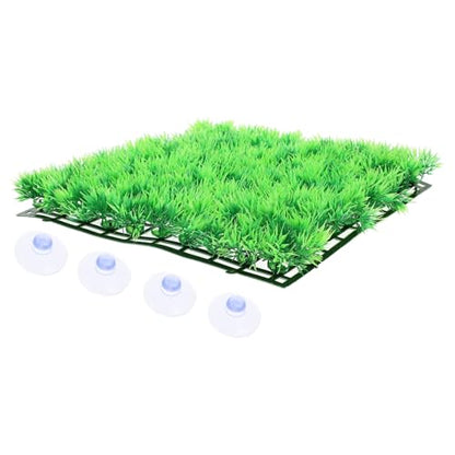 SHINEOFI Simulation Fake Grass Rug Aquarium Pad with 25X25Cm Artificial Turf Base and 4 Suction Cups, Plastic Aquarium Décor Mat for Fish Tanks and Reptile Habitats