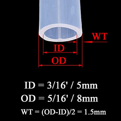Silicone Tubing 3/16'(5mm) ID x 5/16'(8mm) OD 10ft(3m) Length Silicone Rubber Tube Air Hose for Gas Liquid Pump Transfer Clear - size: 5/16' x 3/16' x 10ft