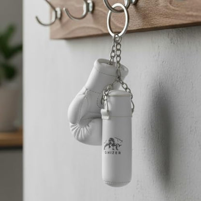 Mini Boxing Gloves Keychain (1 pcs) Premium PU Leather, Sports Lover Gift, Bag Accessory, Car Hanging for Men & Women - color: White