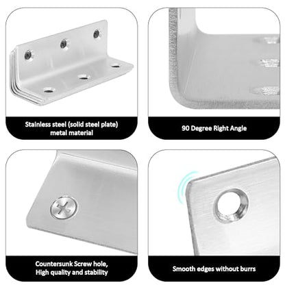 L Bracket, Heavy Duty Corner Brace, 4 Pack 4" Metal Shelf Bracket Angle Bracket for Shelves, Polished Silver Stainless Steel Braces for Wood Furniture - size: 4 Inch, style: Silver 4 Pack
