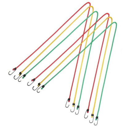 ULTECHNOVO 6pcs Outdoor Elastic Bungee Cords with Hooks 1.2m Long 8mm Thick Multi-Functional Tent Fixing Straps and Luggage Tie Rope Set (Yellow, Red, Green)