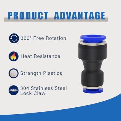 60PCS Quick Connect Reducer Fitting Kit 4 6 8 10 12 mm Reducing Push to Link Pneumatic Connector with 1PCS Tube Cutter