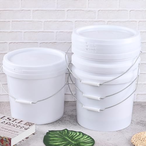 Anbers 4 Gallon Plastic Bucket with Sealed Lid, Round Food Storage Bucket Pail, White, 4-Pack