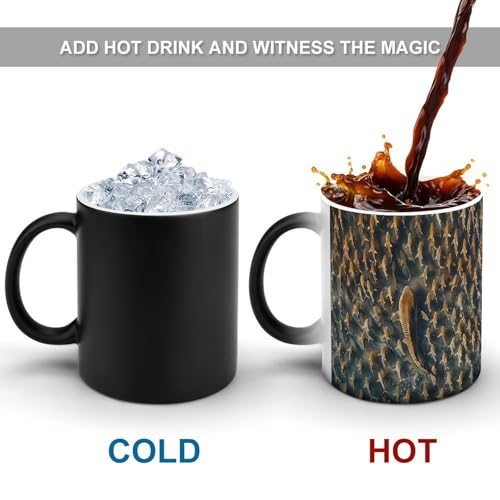 Big Fish And Small Fish Color Changing Mug Heat Changing Mug Ceramic Mug Heat Reactive Black Mug Tea Cup Message Appears As It Heats Birthday Holiday Gift for Family Friend