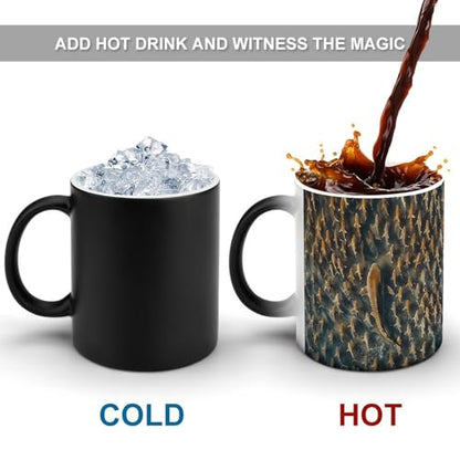 Big Fish And Small Fish Color Changing Mug Heat Changing Mug Ceramic Mug Heat Reactive Black Mug Tea Cup Message Appears As It Heats Birthday Holiday Gift for Family Friend