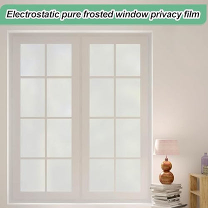 Frosted Glass Window Film,17.3x236.2 Inches Privacy Film Anti Uv, Frosted Window Privacy Film Non Adhesive, Window Film Privacy for Bathroom Home and Office