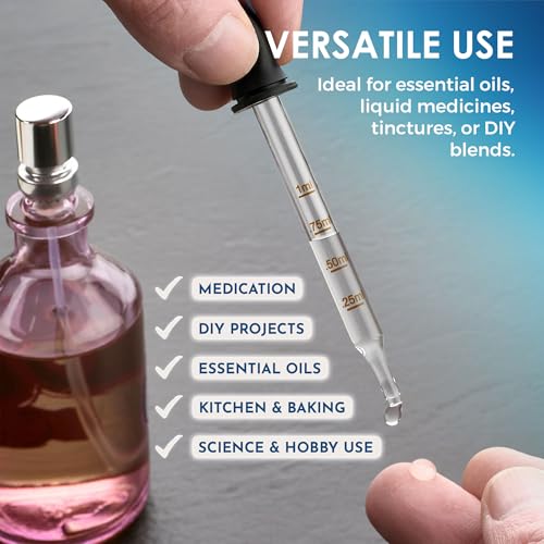 MEDca Eye Dropper - (Pack of 2) Bent & Straight Tip Calibrated Glass Medicine Droppers for Medications or Essential Oils Dropper for Accurate Easy Dose and Measurement (1 mL Capacity)