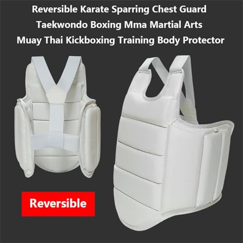 Karate Sparring Gear Chest Protector, White Reversible Taekwondo Boxing MMA Martial Arts Muay Thai Kickboxing Training Body Protector - size: X-Large