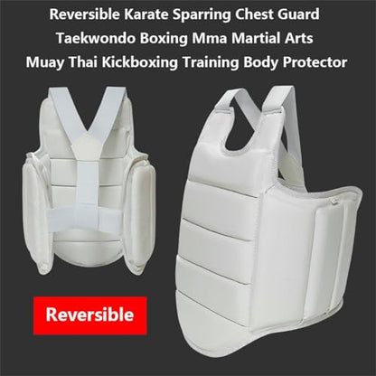 Karate Sparring Gear Chest Protector, White Reversible Taekwondo Boxing MMA Martial Arts Muay Thai Kickboxing Training Body Protector - size: X-Large