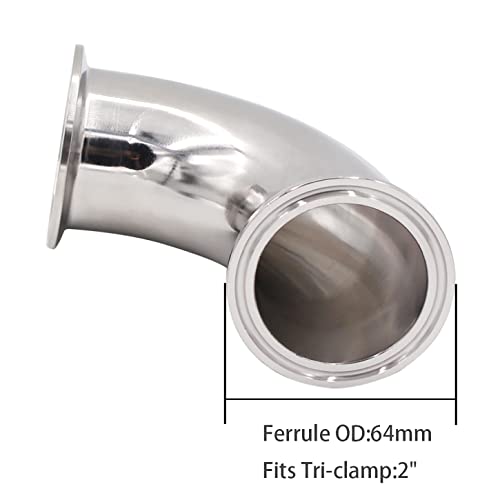 DERNORD 2 Pack 2" Tube OD Sanitary Ferrule Elbow 90 Degree Pipe Fitting with 4 Silicone Gaskets SUS304 Tri Clamp 2 Inch - size: 2" Tube OD, style: Pack of 2