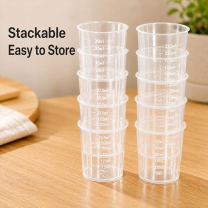 Mini Liquid Measuring Cups 20 Pcs 30ml /1oz Plastic Graduated Beakers Measuring Mixing Cup Stackable Transparent Measure Beaker Set for Lab Kitchen Crafts Home Baking Cooking Measure Tool