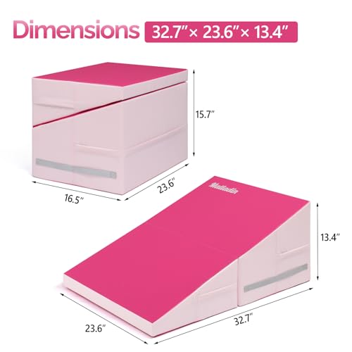 Matladin Incline Gymnastics Wedge Mat, Folding Gymnastics Mat for Kids Girls Home Training Exercise - color: Rose red, size: 32.7 in x 23.6in