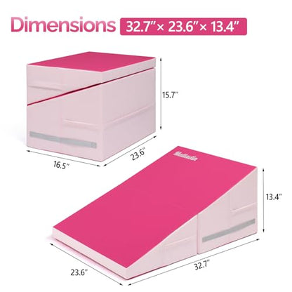 Matladin Incline Gymnastics Wedge Mat, Folding Gymnastics Mat for Kids Girls Home Training Exercise - color: Rose red, size: 32.7 in x 23.6in