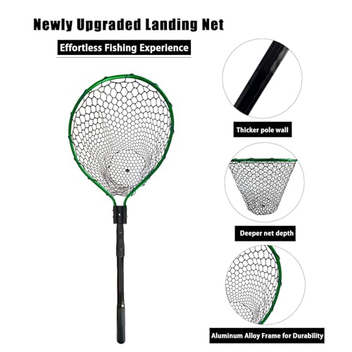 Large Fishing Net with Handle High Strength Landing Net Long Telescoping Rubber Fish Net Extendable Dip Net for Fishing Ideal for River Angling Pier Boat