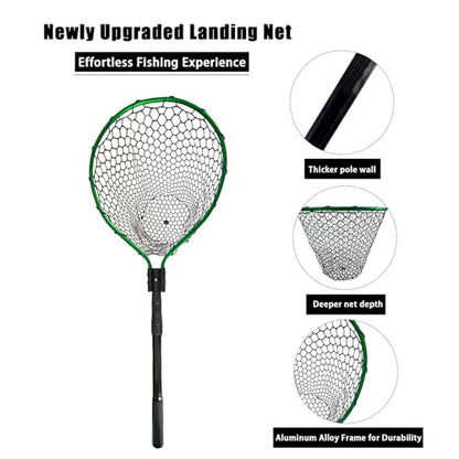 Large Fishing Net with Handle High Strength Landing Net Long Telescoping Rubber Fish Net Extendable Dip Net for Fishing Ideal for River Angling Pier Boat