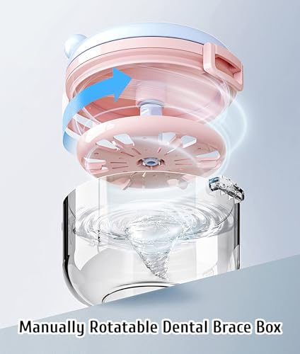 MURRI&MURRDI Denture Bath Box for Travel, 2 in 1 Retainer Cleaning Case with Mirror, No-Leak Mouth Guard Container, Rotatable Denture Containers for Soaking Night Guard Case (A Pink)