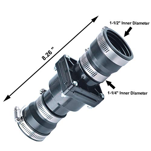 Plastic Sump Pump Check Valve with Stainless Steel Clamps for 1-1/2 inch or 1-1/4 inch