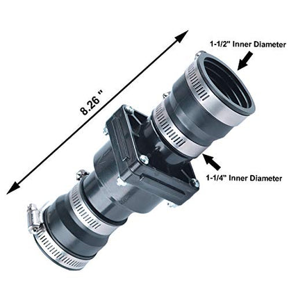 Plastic Sump Pump Check Valve with Stainless Steel Clamps for 1-1/2 inch or 1-1/4 inch