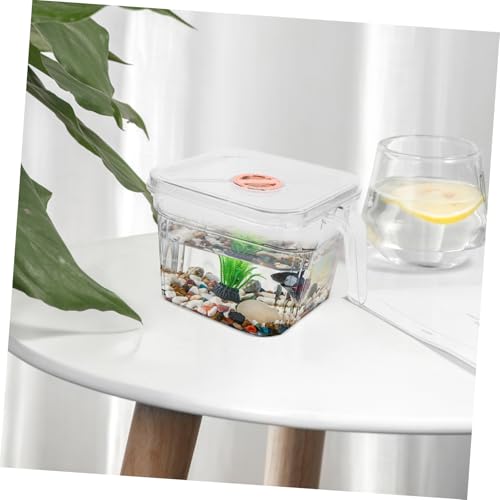 Abaodam Unbreakable Bowl Handle and Lid Safe Aquarium for Betta Fish and for Desktop Decoration Easy to Clean and Maintain