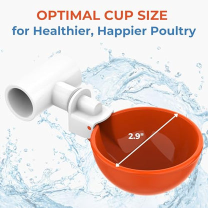 Lil'Clucker Large Automatic Chicken Waterer Cups with 1/2" PVC Tee Fittings - Chicken Water Cups, Chicken Water Feeder, for Chicks, Duck, Goose, Turkey - Poultry Waterer Feeder Kit (Orange, 5-Pack) - size: 5-Pack