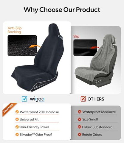 Wigoo Car Seat Cover Towel, Waterproof, for Use After Gym, Black, 2 Pack - color: Black, size: 2 Pack