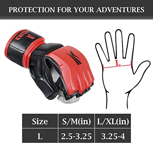 Kruzak MMA Gloves, Half-Finger Boxing Mitts with Hand Wraps - color: Red, size: Small-Medium