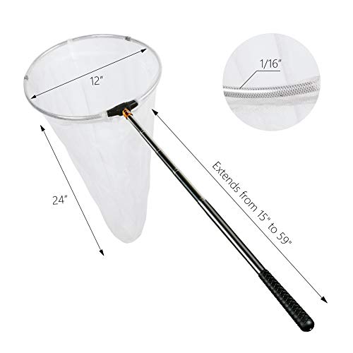 RESTCLOUD Insect and Butterfly Net with 12" Ring, 24" Net Depth, Handle Extends to 59 Inches