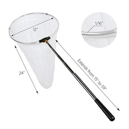 RESTCLOUD Insect and Butterfly Net with 12" Ring, 24" Net Depth, Handle Extends to 59 Inches