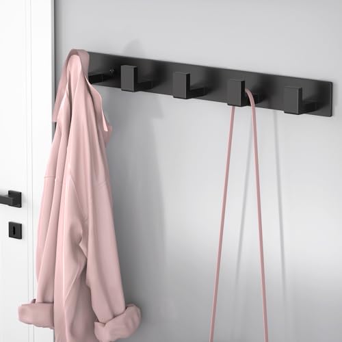 PMMASTO 5-Hook Black Stainless Steel Wall-Mounted Coat and Towel Rack - color: Black, size: 5 "L" Hooks, 1PACK