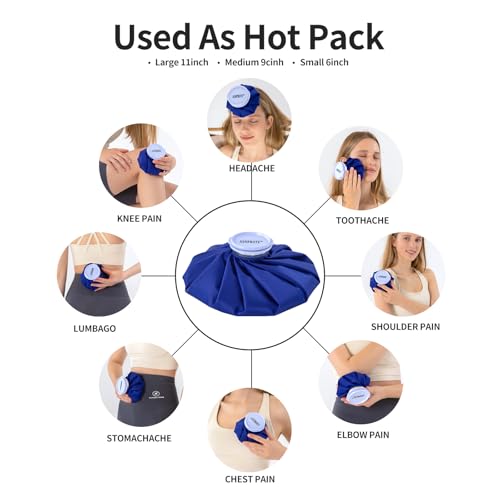 Ice Pack Ice Bag for Injuries, Refillable Ice Bags Reusable Ice Pack Hot Water Bottle Hot Water Bag for Knee Head Foot Pain Relief,4 Packs(6”&9”&11”Wrap Band) - size: 6" & 9" & 11" with Wrap, style: Blue